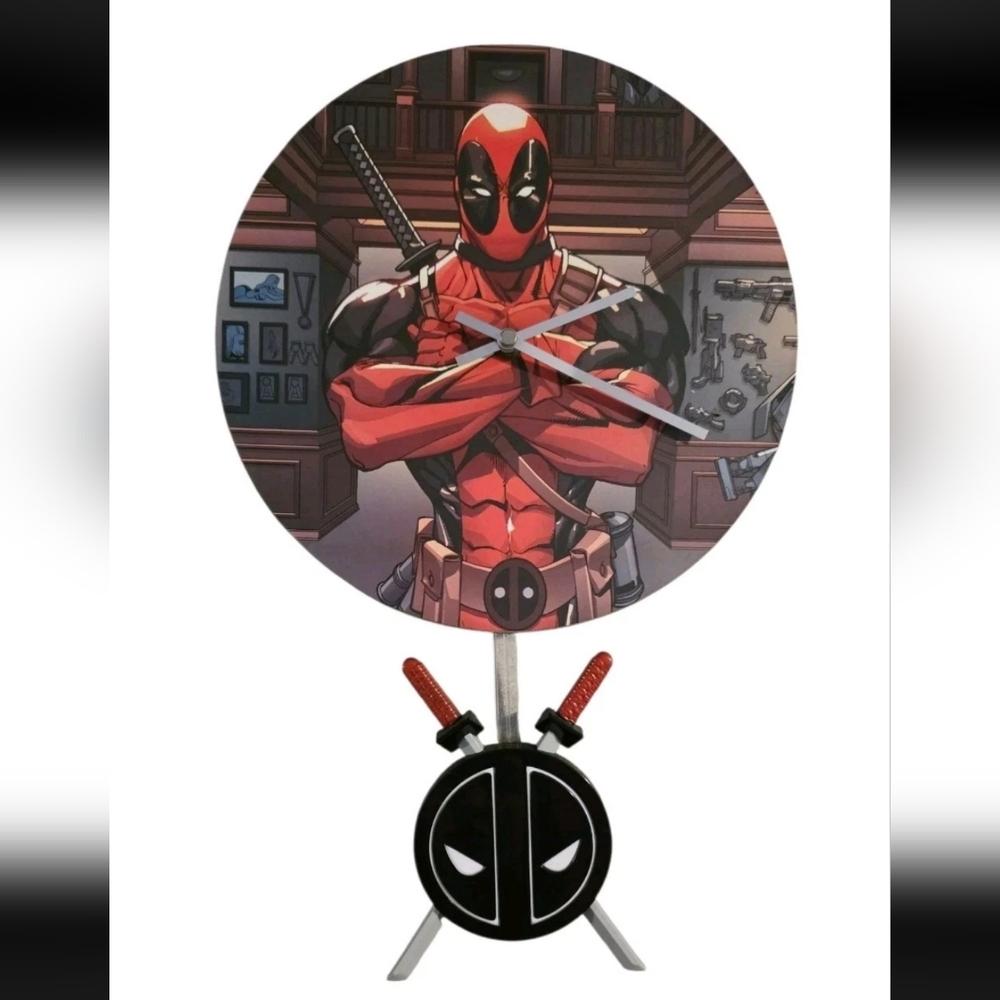 DEADPOOL Wall Clock With 3D Pendulum Marvel Superhero Decor Man Cave